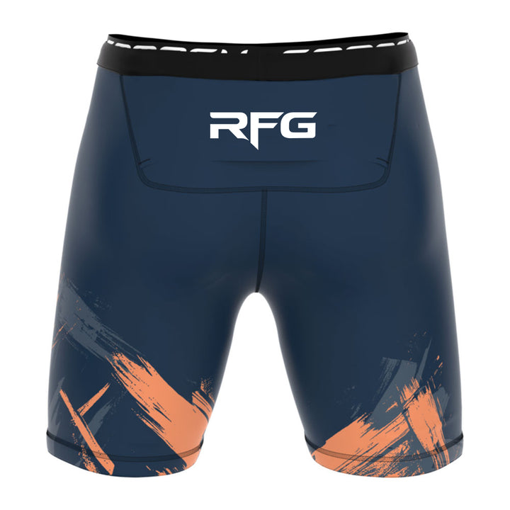 RFG Brushstroke Vale Tudo Shorts – Compression Fight Shorts | Navy & Orange