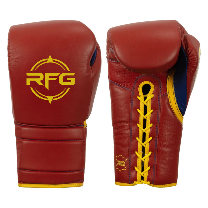 RFG Crimson, Gold & Blue Lace-Up Boxing Gloves