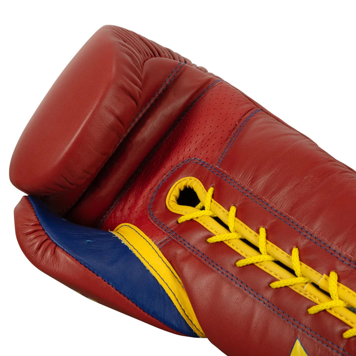 RFG Crimson, Gold & Blue Lace-Up Boxing Gloves