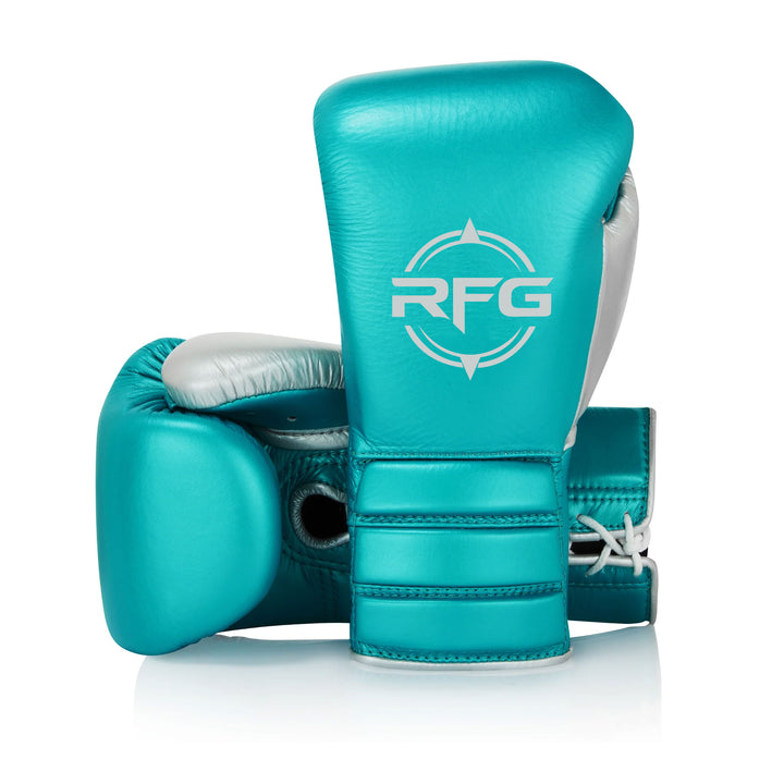 RFG Teal & Silver Lace-Up Boxing Gloves