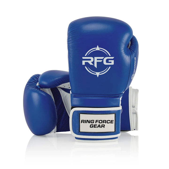 RFG Blue White S4 Sparring Gloves - Front View Pair