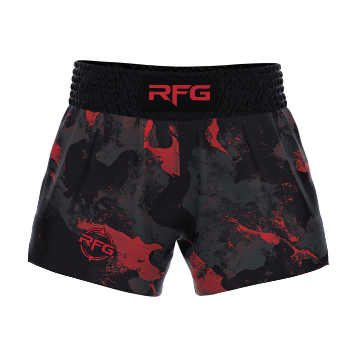 RFG Muay Thai Shorts – Black Red Camo