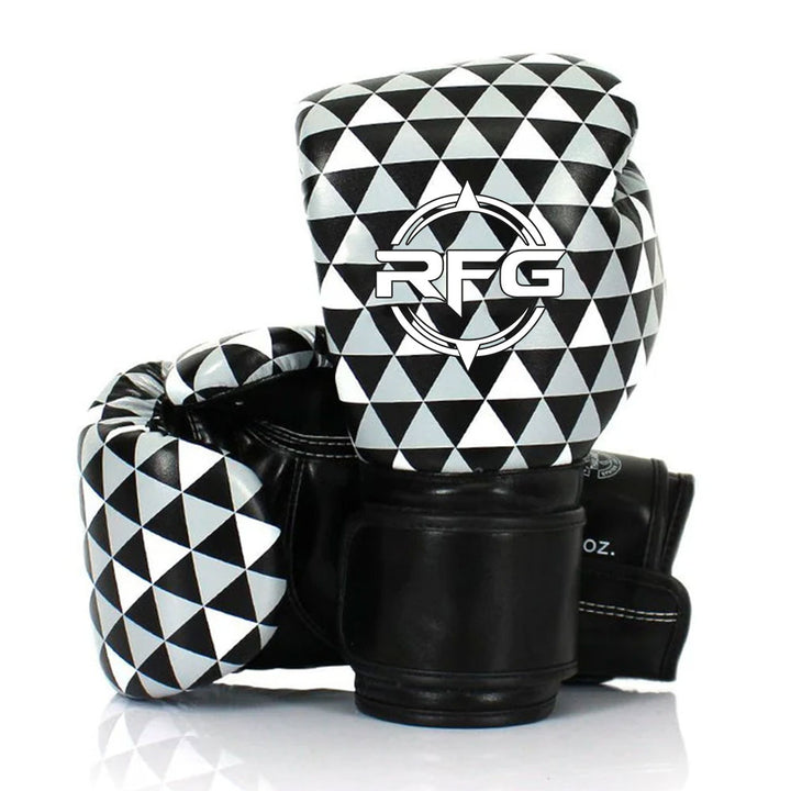 RFG Diamond Grid Lace-Up Boxing Gloves – Black & White