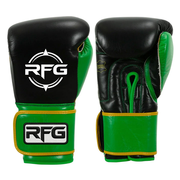 RFG Black & Green Velcro Boxing Gloves