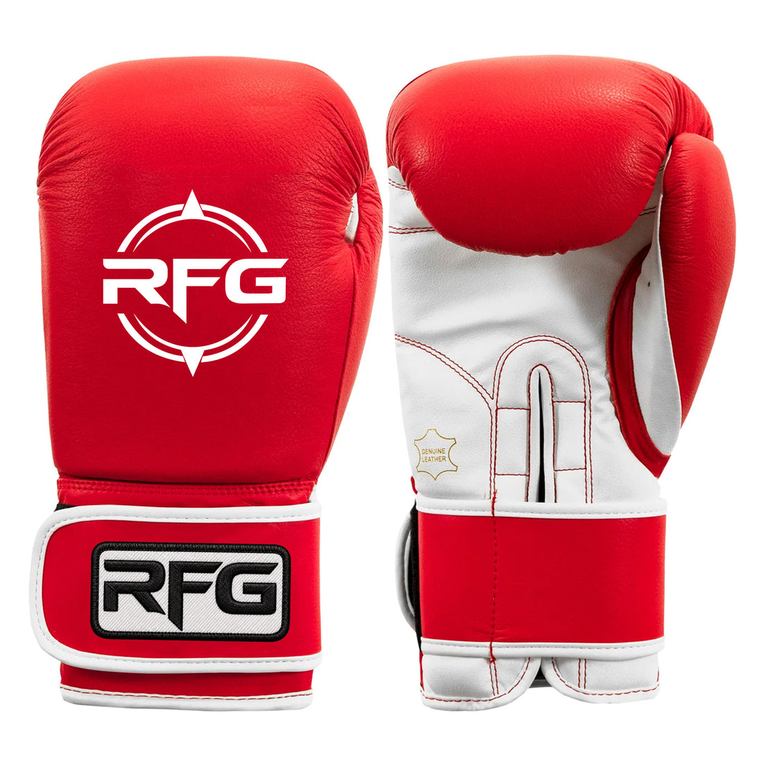 RFG Red & White Genuine Leather Velcro Boxing Gloves