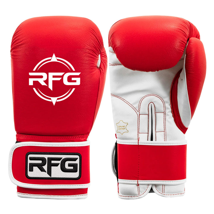 RFG Red & White Genuine Leather Velcro Boxing Gloves
