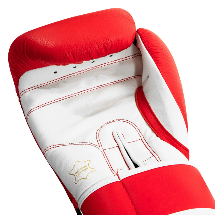 RFG Red & White Genuine Leather Velcro Boxing Gloves