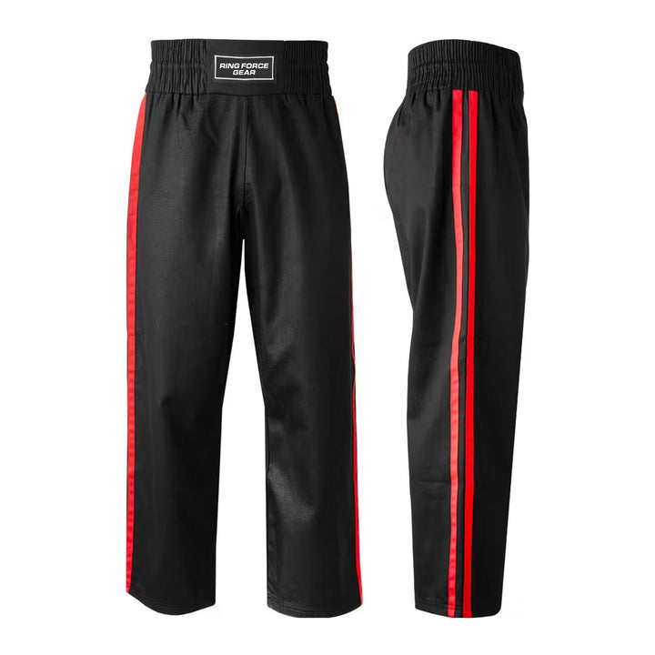 RFG Kickboxing Full-Length Pants – Black with Red Stripes