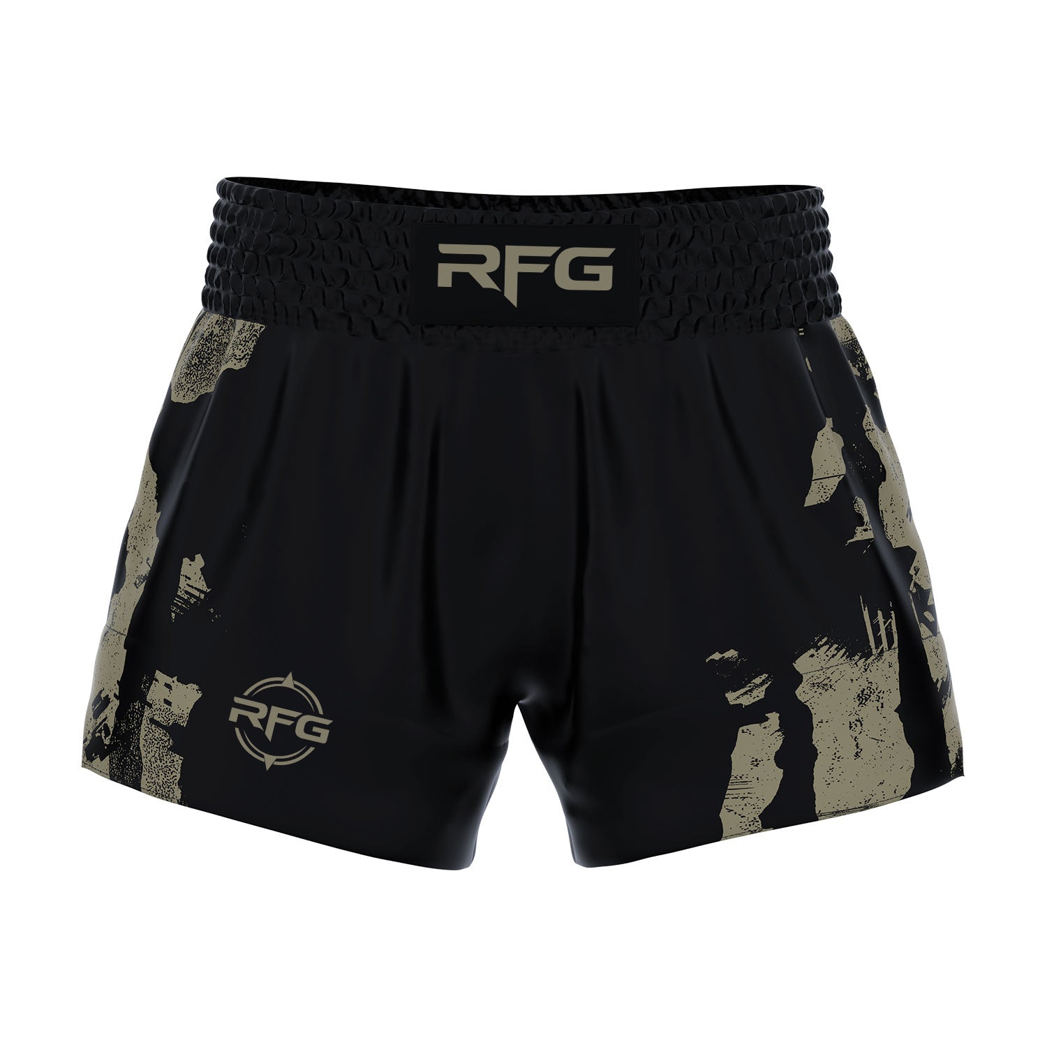 RFG Muay Thai Shorts – Black Olive Camo