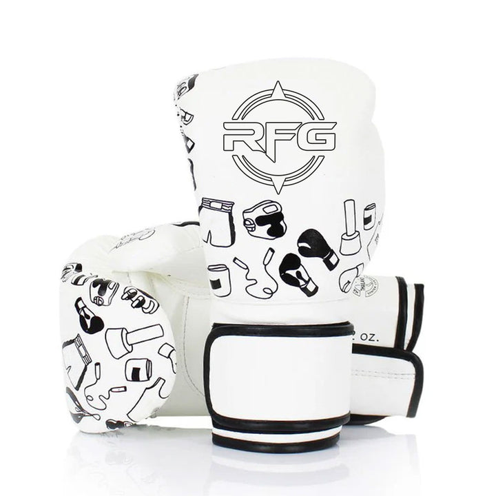 RFG Boxing Doodle Lace-Up Boxing Gloves – White