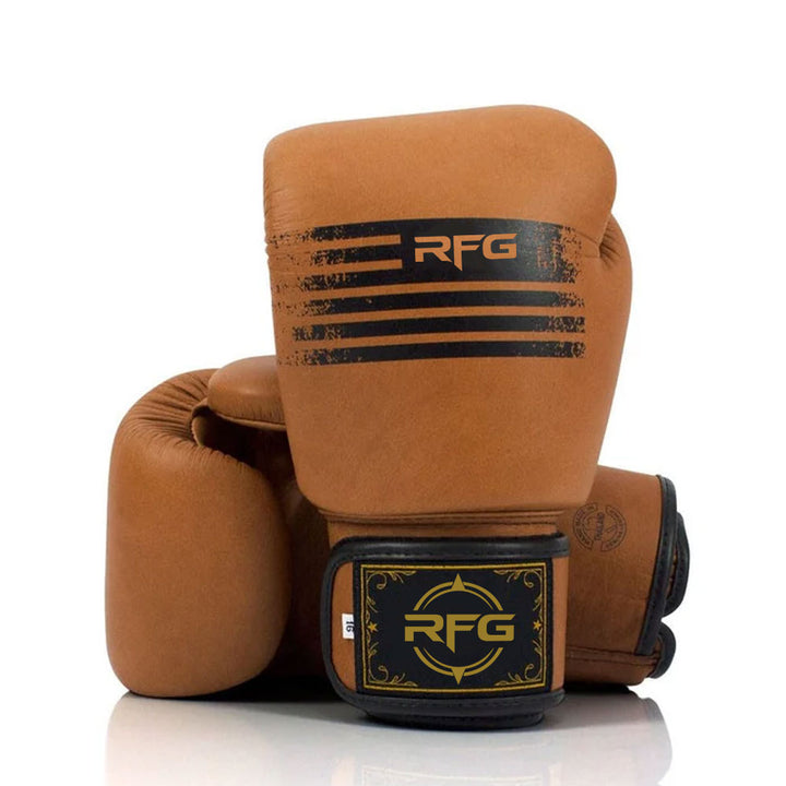 RFG Heritage Stripe Velcro Boxing Gloves – Cognac Tan
