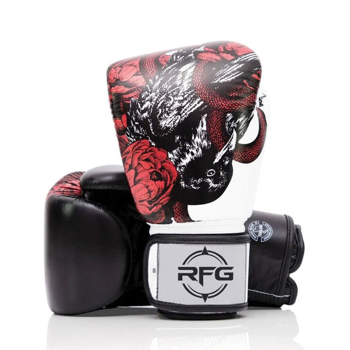 RFG Serpent & Rose Velcro Boxing Gloves – Black