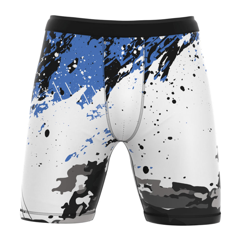 RFG Splatter Vale Tudo Shorts – Compression Fight Shorts | White & Blue