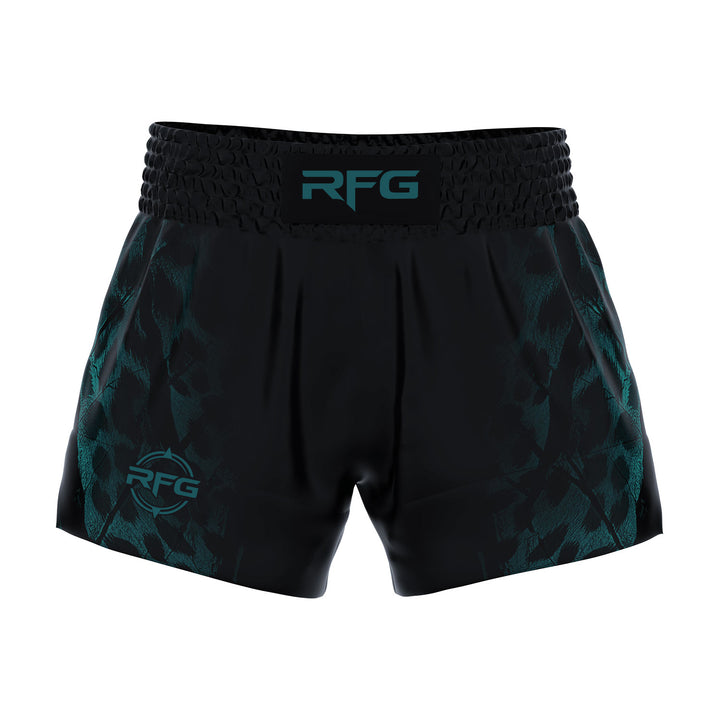 RFG Muay Thai Shorts – Black Teal Dragon