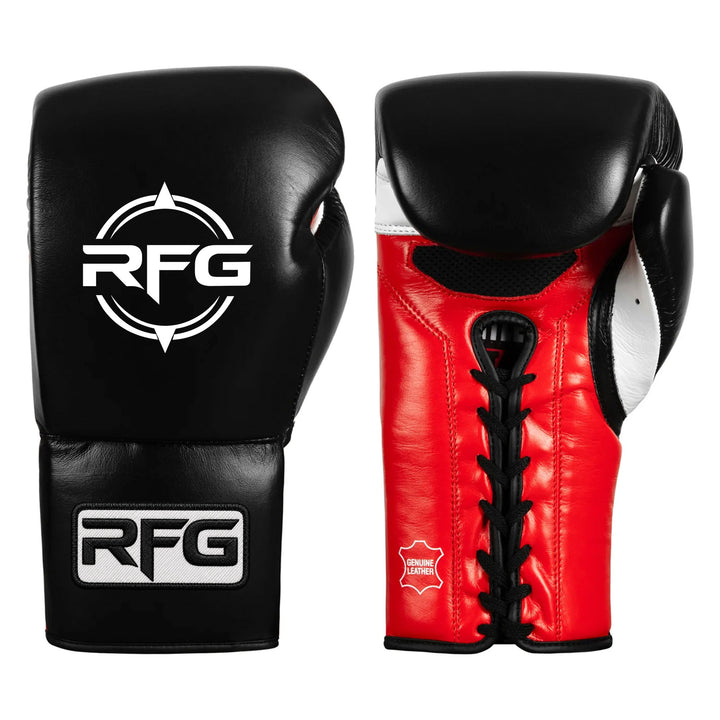 RFG Black, Red & White GEL Lace-Up Boxing Gloves
