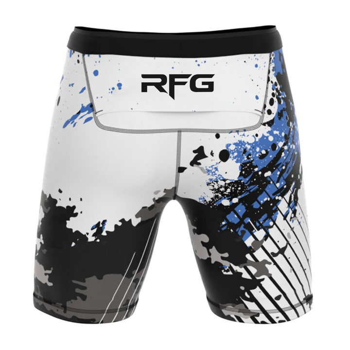 RFG Splatter Vale Tudo Shorts – Compression Fight Shorts | White & Blue