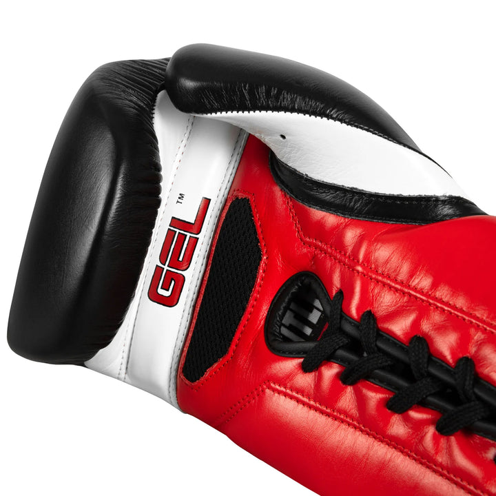 RFG Black, Red & White GEL Lace-Up Boxing Gloves