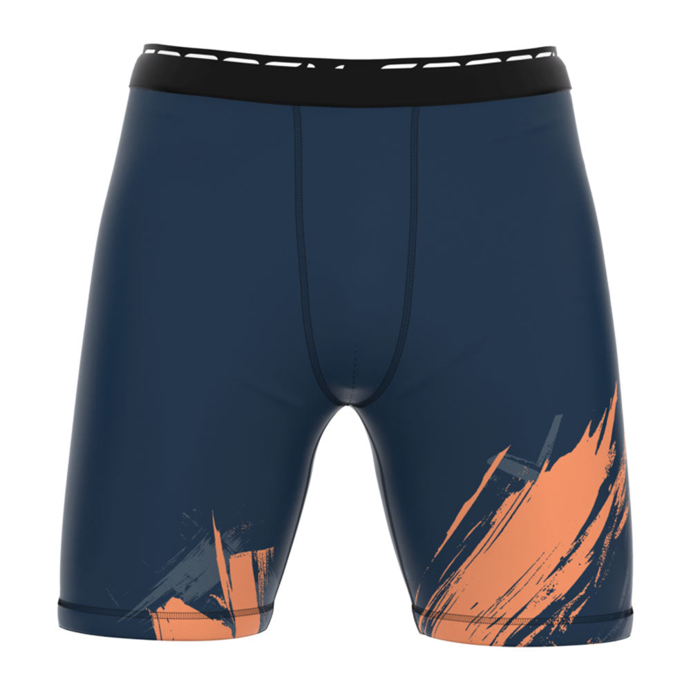 RFG Brushstroke Vale Tudo Shorts – Compression Fight Shorts | Navy & Orange